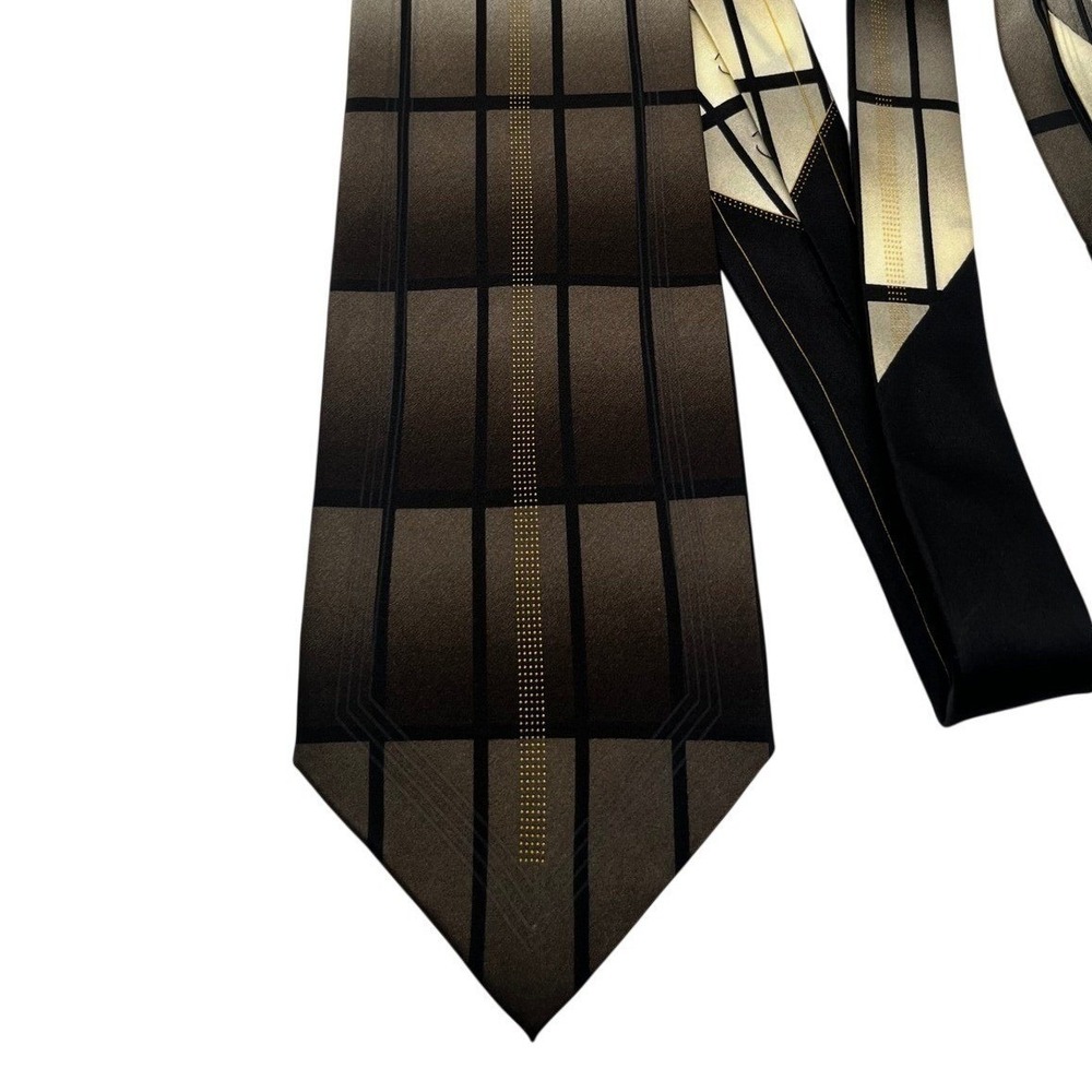 Vintage Ottimo Uomo Mens Silk Necktie Geometric Grid Pattern Tie Hand Made